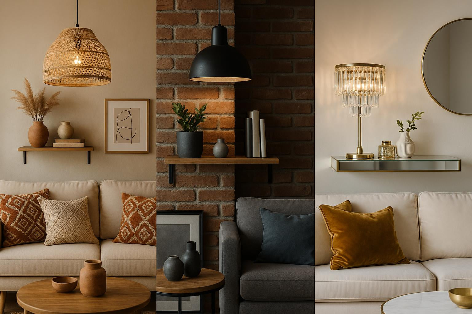 Lampa wisząca z półką w różnych stylach aranżacyjnych