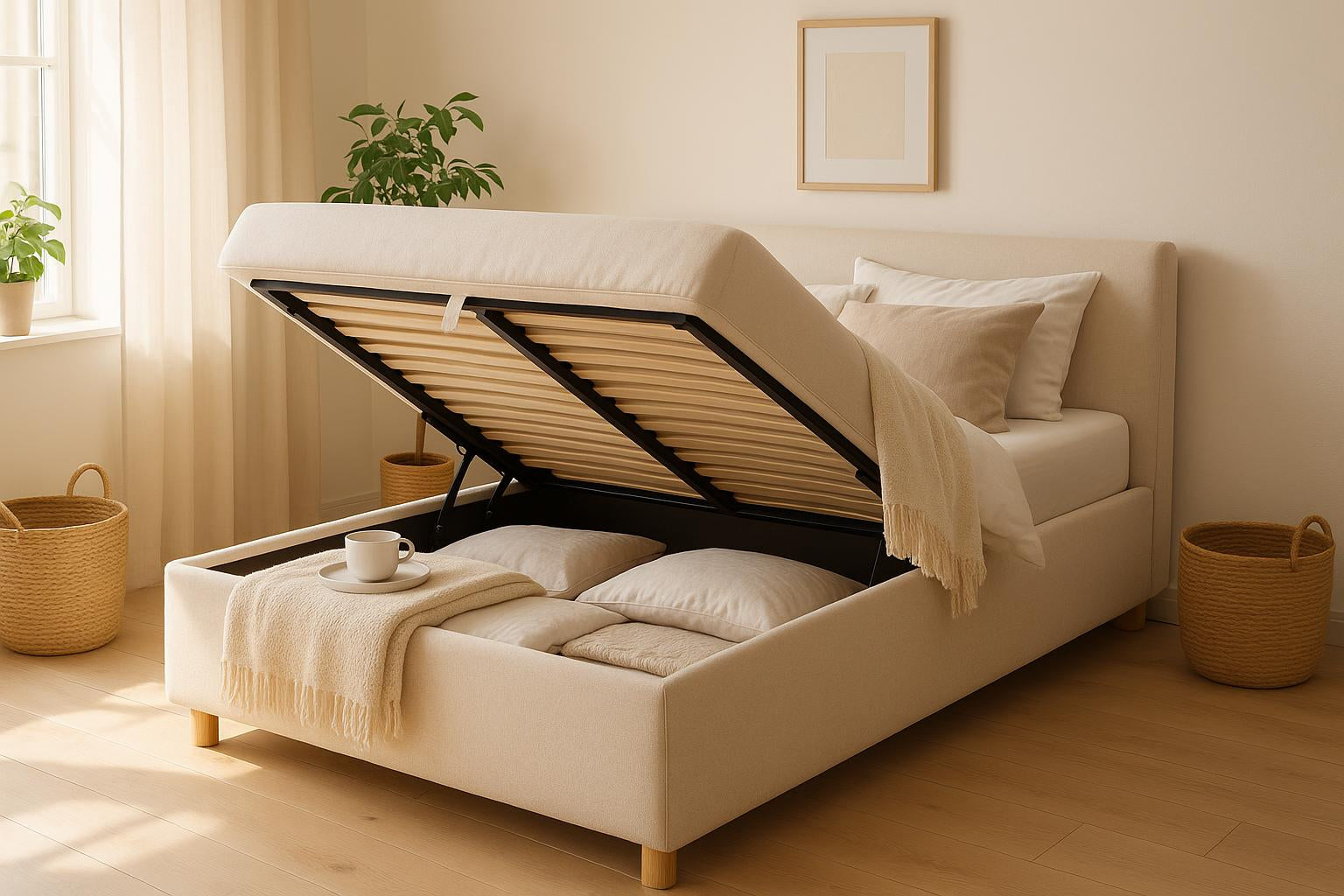 Zalety łóżka tapicerowanego z pojemnikiem na pościel w sypialni